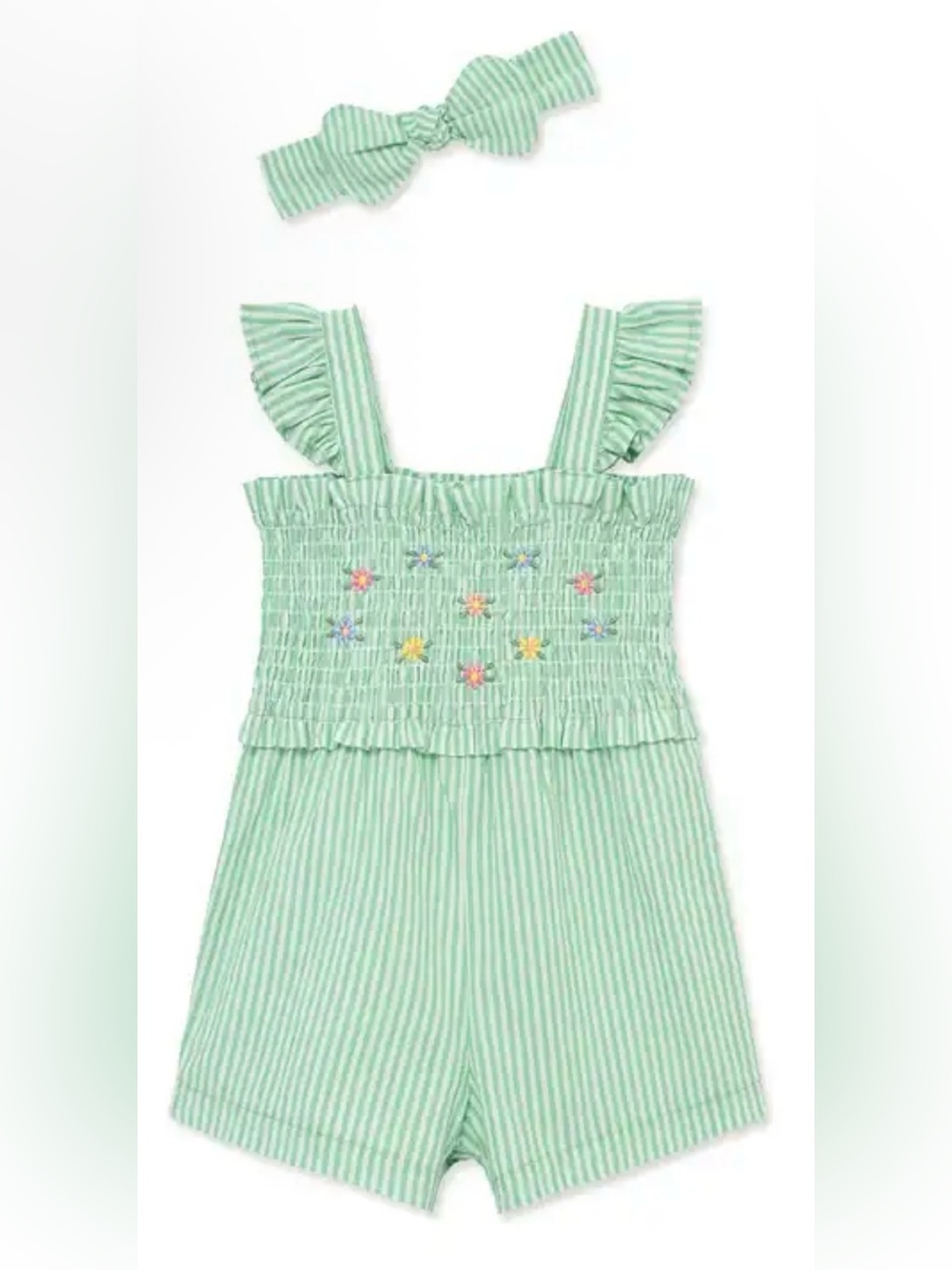 Little Me green and white romper 18 months